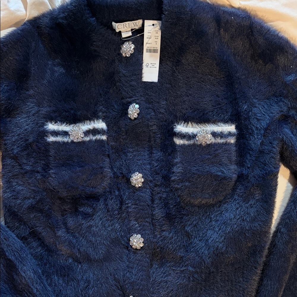 J.Crew navy cardigan/jacket with rhinestone buttons size small nwt